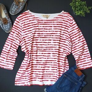 Norm Thompson red and white striped shirt